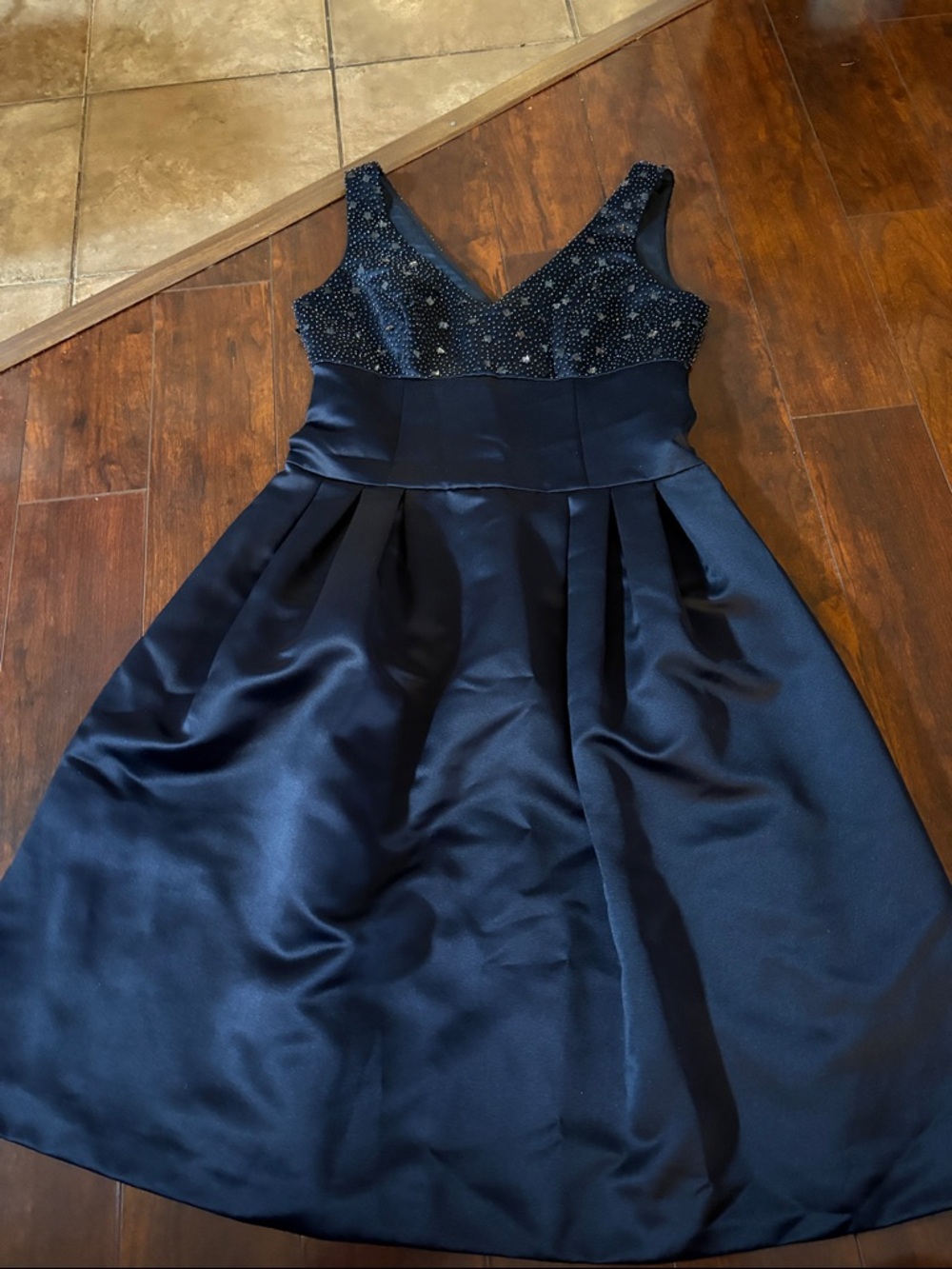 Talbots Navy Beaded V-Neck Party Dress